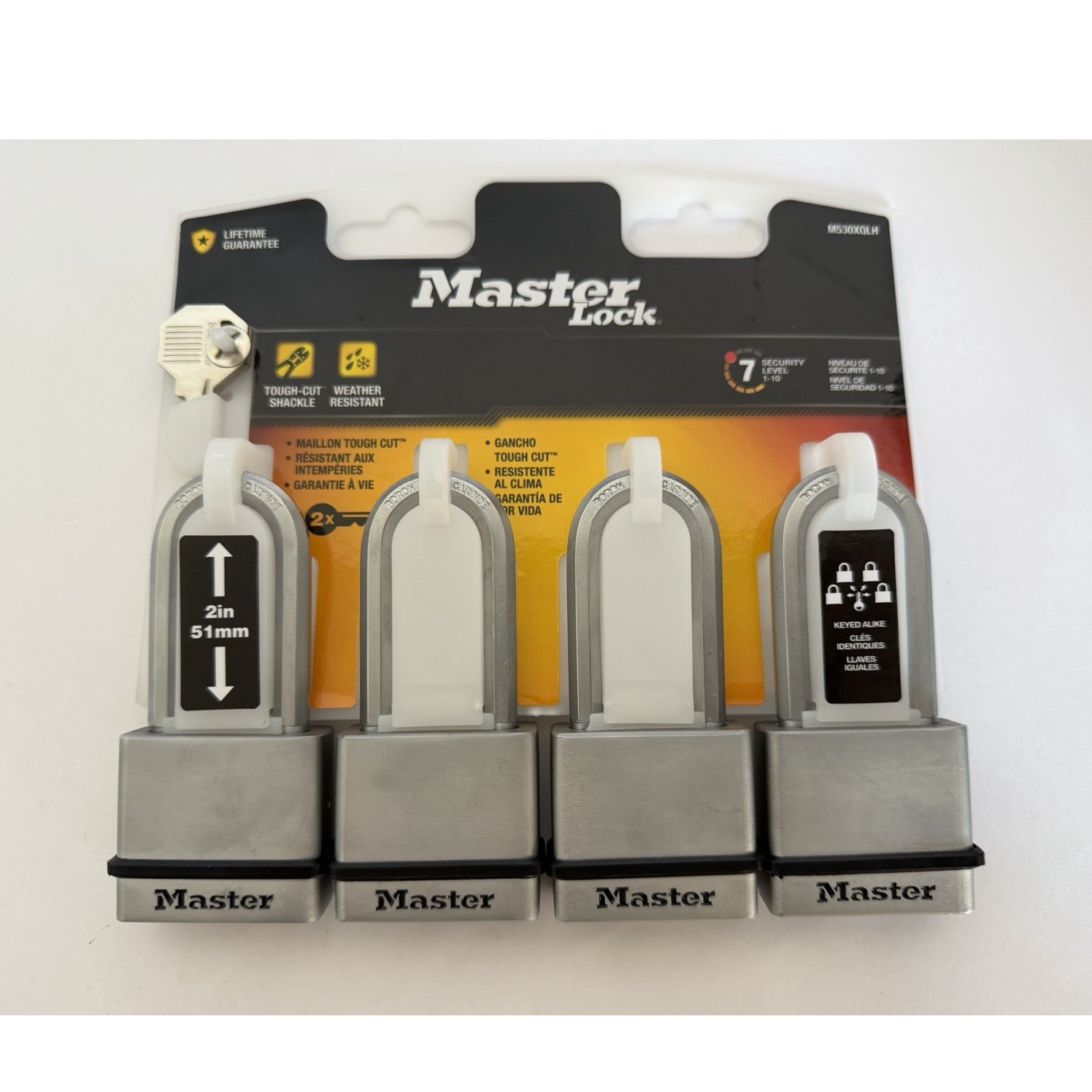 Master Lock M530XQLH 4-Pack Keyed Alike Outdoor Padlocks 2 in Shackle
