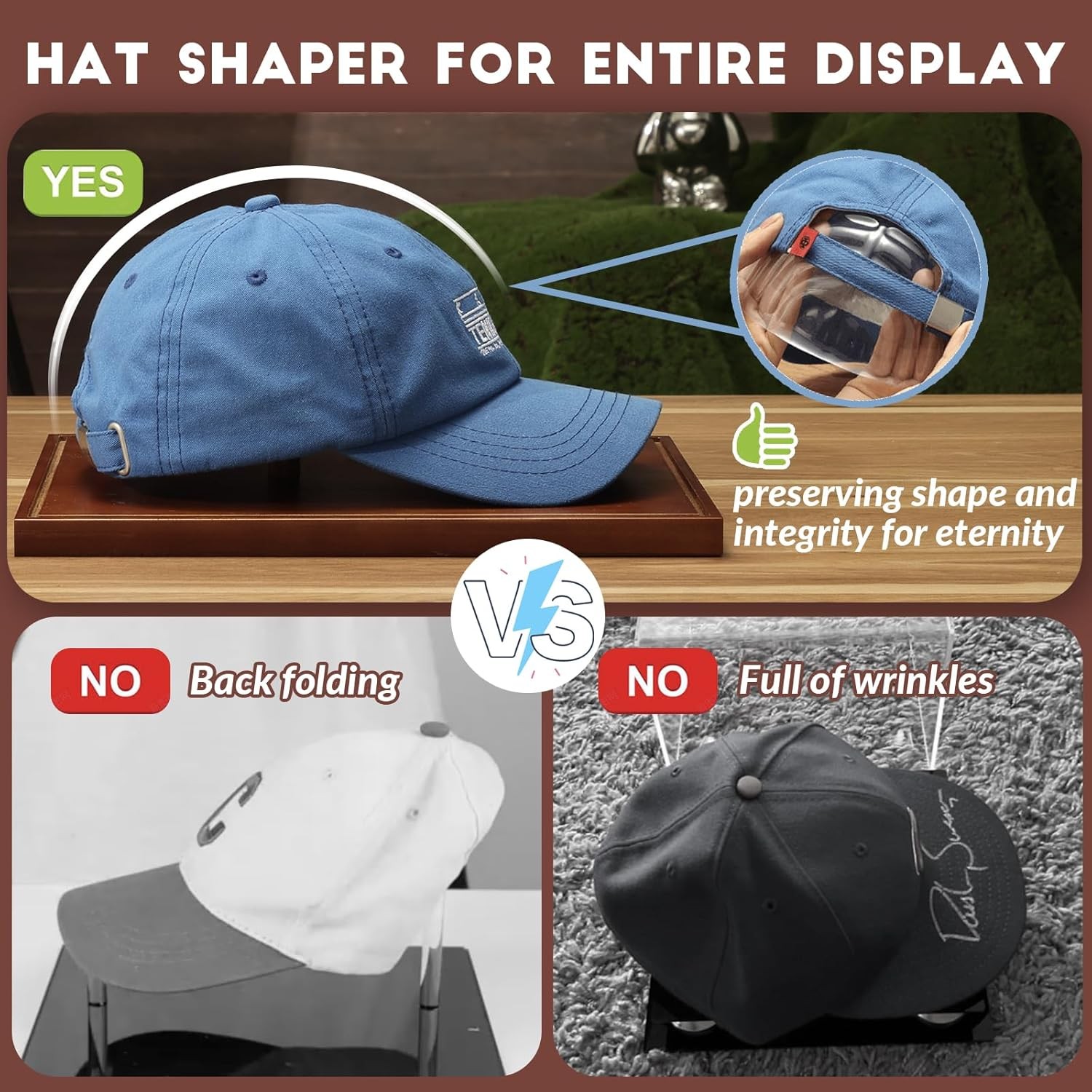 JupDec Hat Display Case, Clear Acrylic Baseball Cap Box 1 Pack, Brown