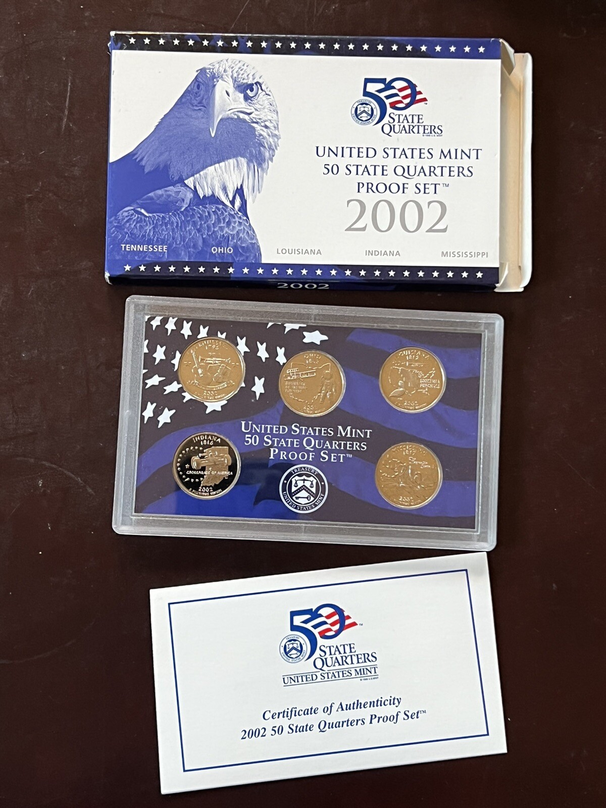 2002 Proof State Quarter Set Gem DCAM (Clad) - (OGP) 5 coins. *e