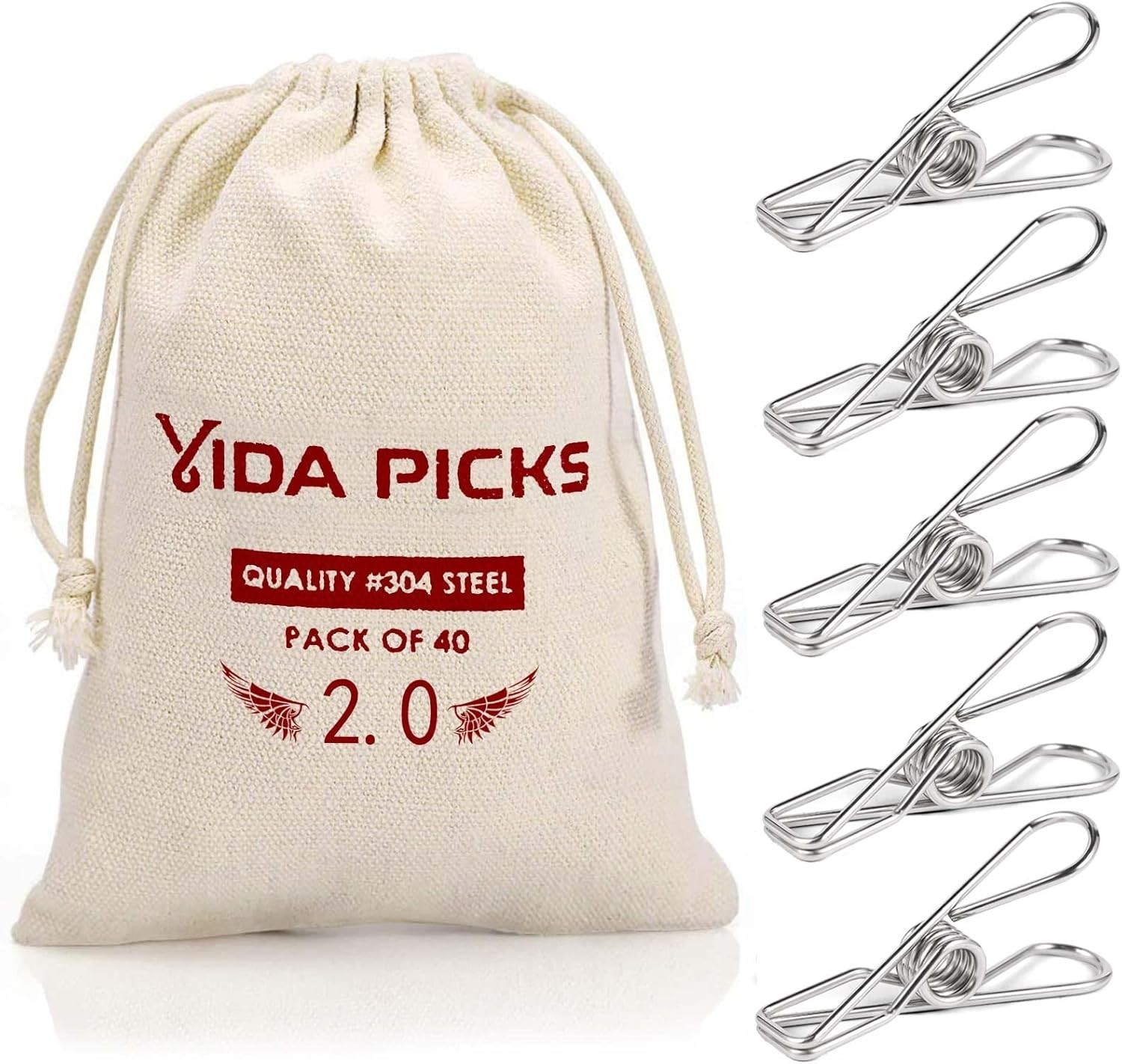 Stainless Steel Clothes Pins - 40 Pack - Heavy Duty Laundry Pegs - Rust-Proof