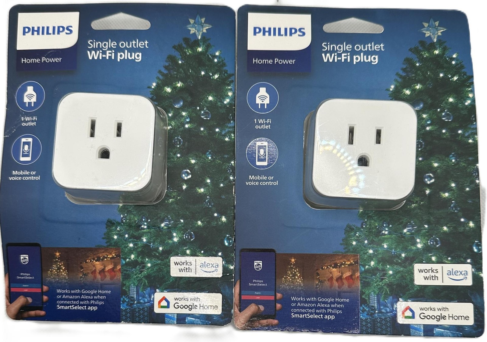 Philips Wi-Fi Smart Plug 1 Outlet Grounded White Alexa Google Home Control 2-Pak