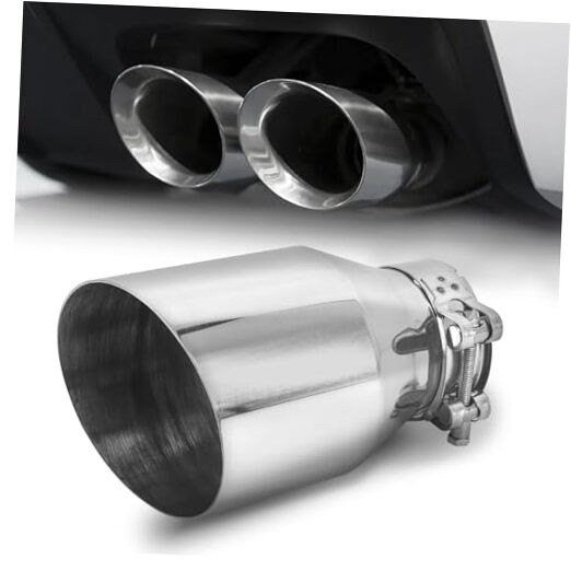 Silver 2.5" Inlet 4" Outlet Exhaust Tip 6.7" Overall Length Stainless Steel