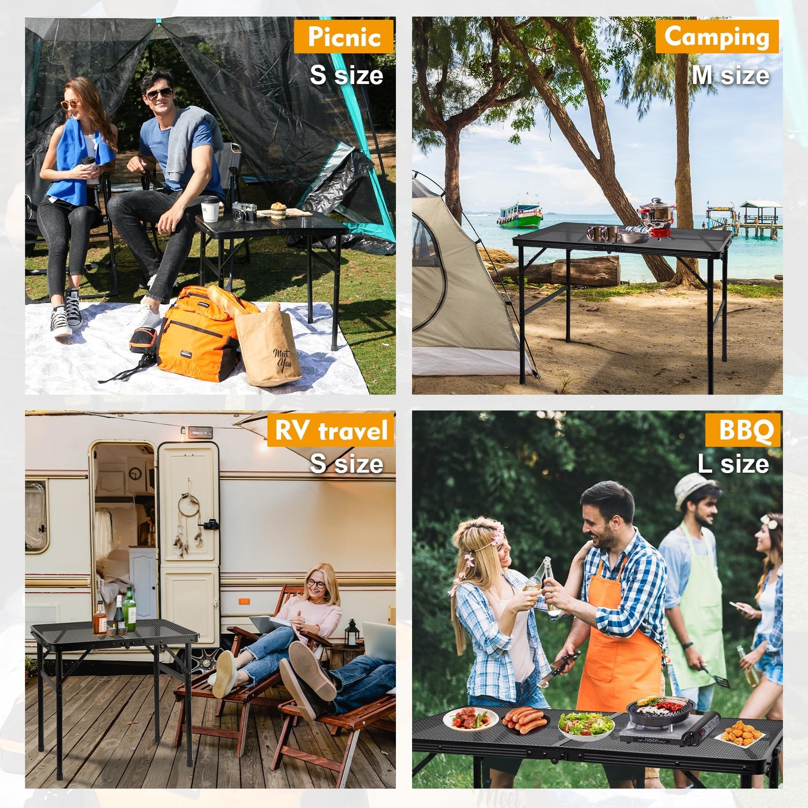 Camping Table with Mesh Desktop, Lightweight & Portable Folding Grill Table, ...