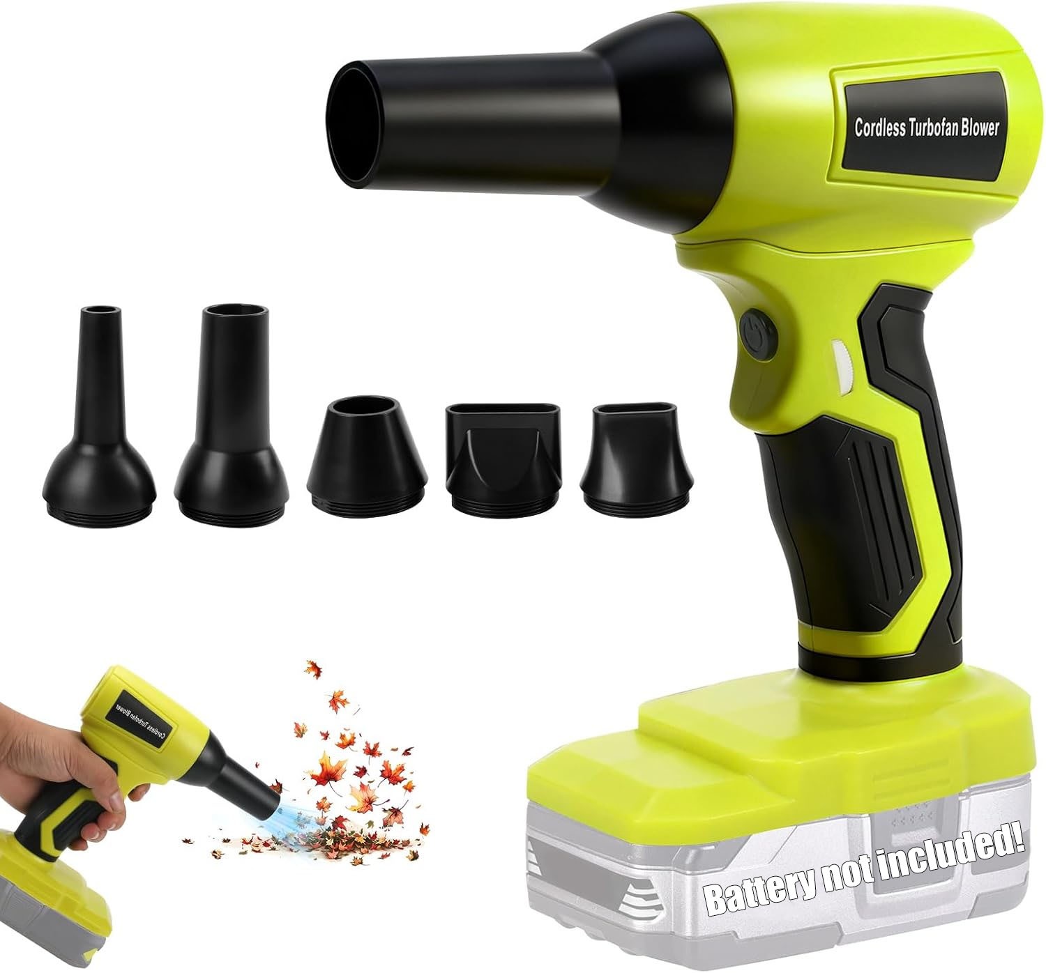 Cordless Leaf Blower for Ryobi 18V Battery 130,000 RPM Jet Blower with 5 Nozzles