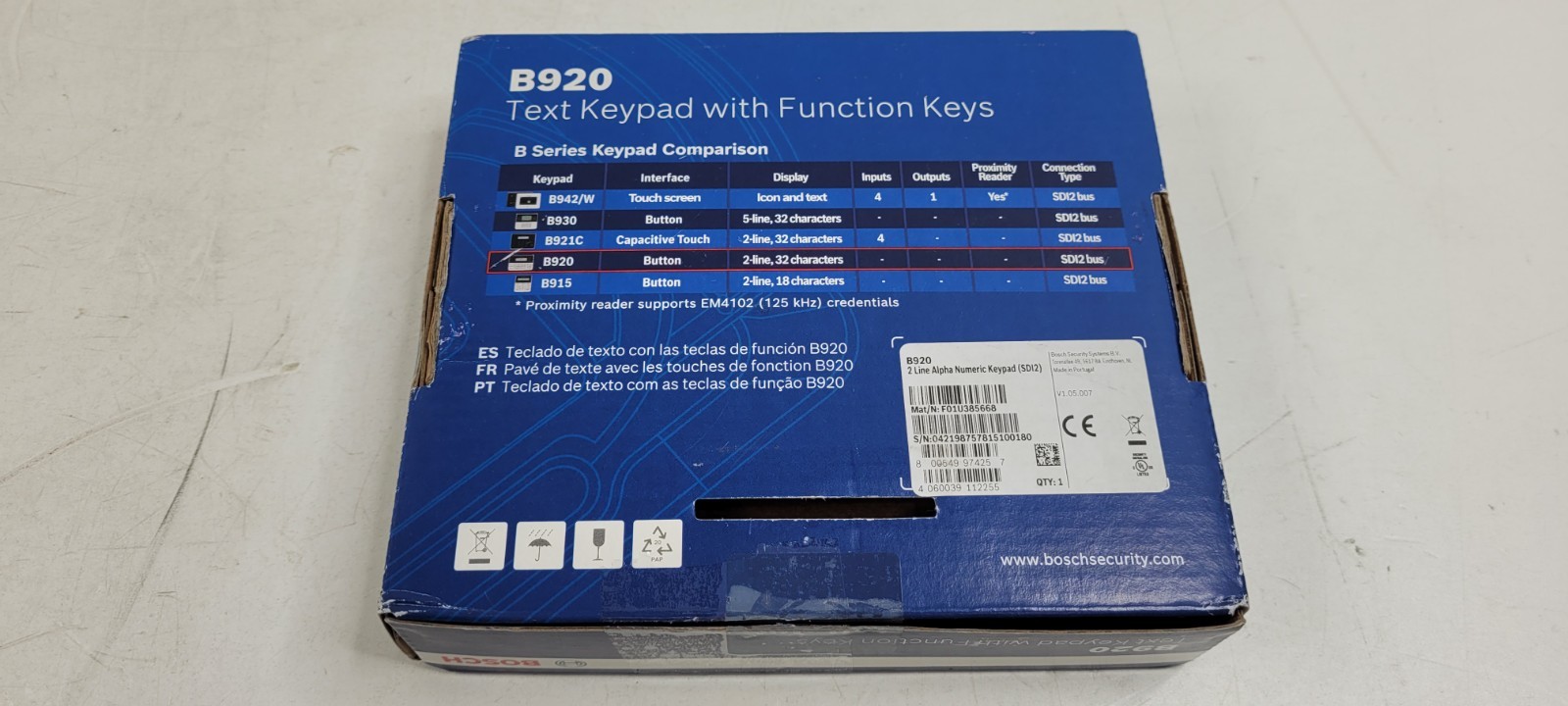 Brand New Bosch B920 Text Keypad with Function Keys - LCD Display (F01U385668)