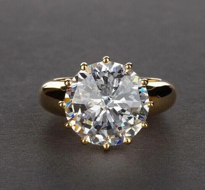 3.50 Ct White Moissanite Round Cut Prong Engagement Ring 14K Yellow Gold FN
