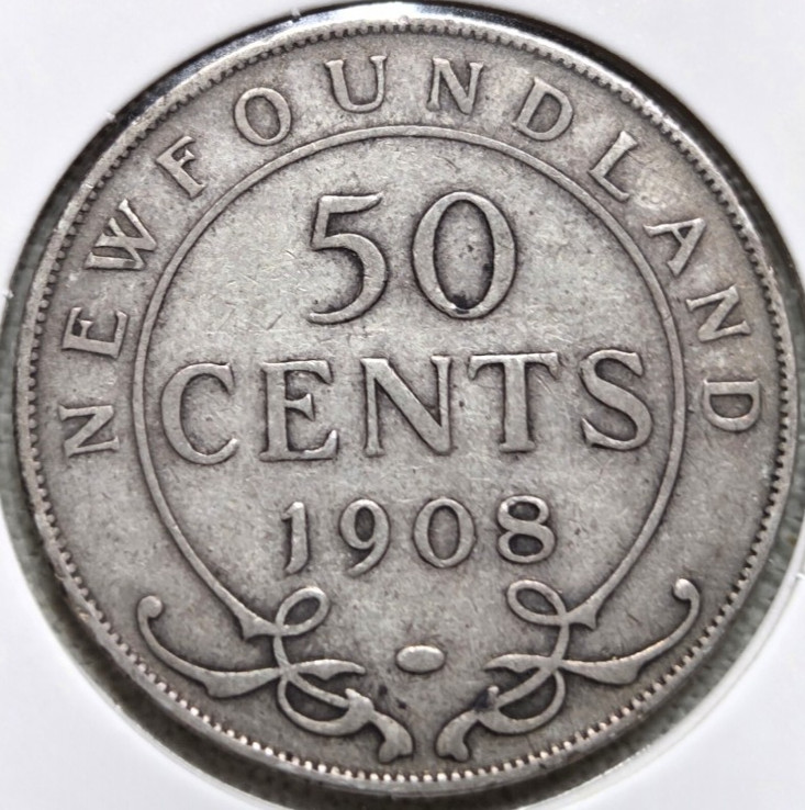 1908 Newfoundland 50 Cents.  Free Shipping.