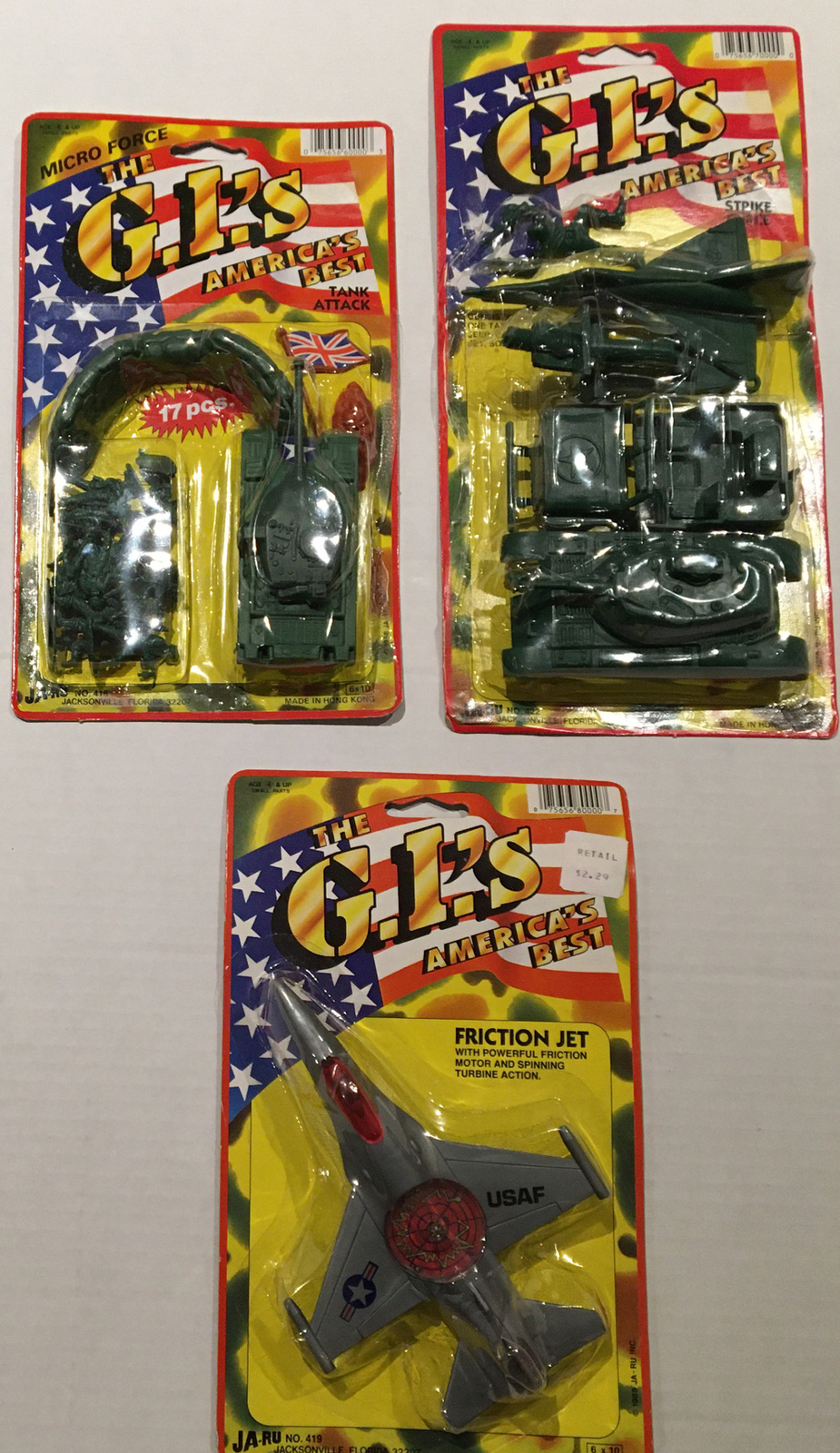 1988 RARE JA-RU Lot Friction Jet, Strike Force & Tank Attack GI’s America’s Best
