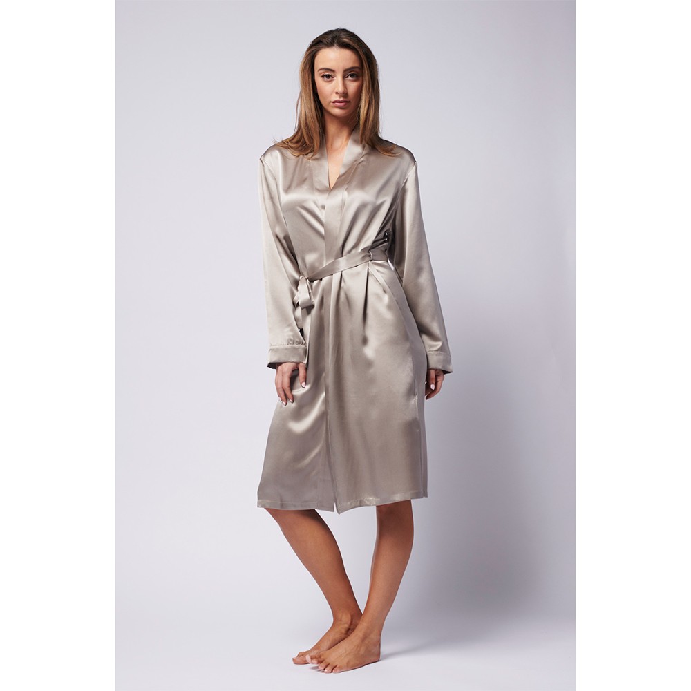 Silk Magnolia Silk Robe Medium Silver