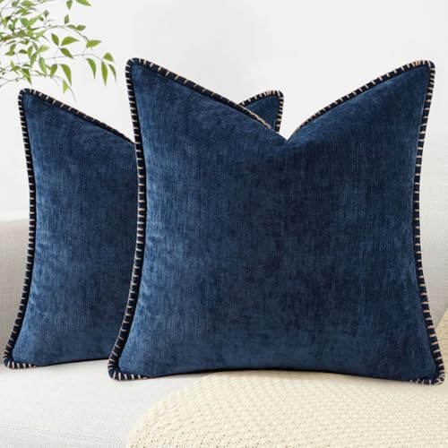 Chenille Soft Cozy Throw Pillow Covers 18x18 18" x 18" (Pack of 2) Poseidon