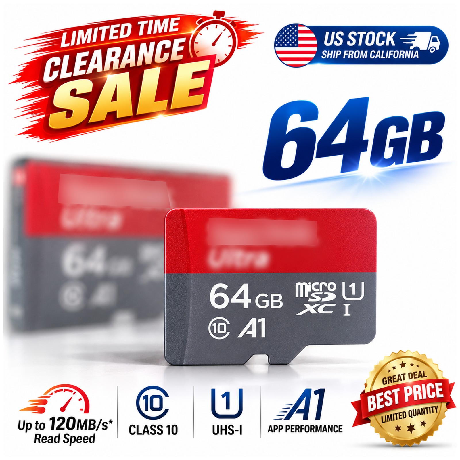 64GB MicroSD Card Ultra TF Flash Memory Card Class 10 for Camera Switch Drone