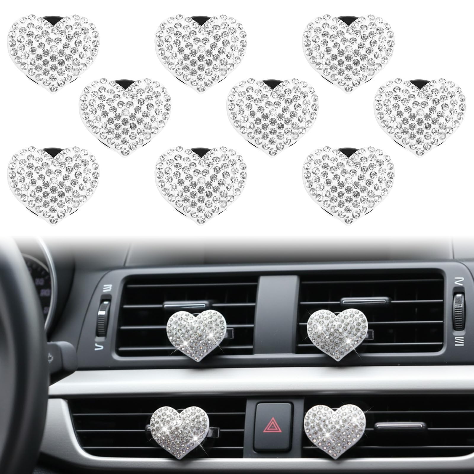 Elegaperma 9 Pcs Diamond Bling Heart Air Vent 9 Fl Oz (Pack of 1), Shiny
