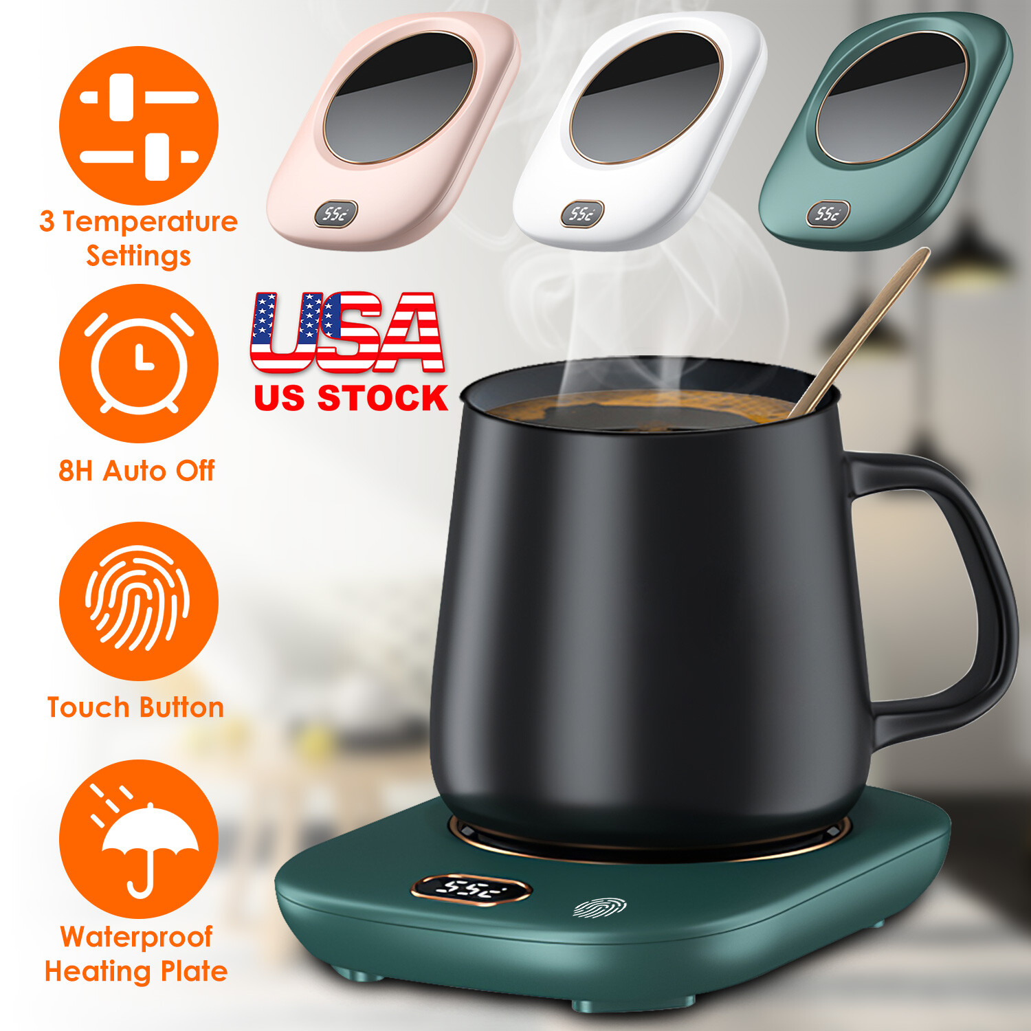 Auto Shut Off USB Mug Tea Milk Heat Office Home 3 Settings