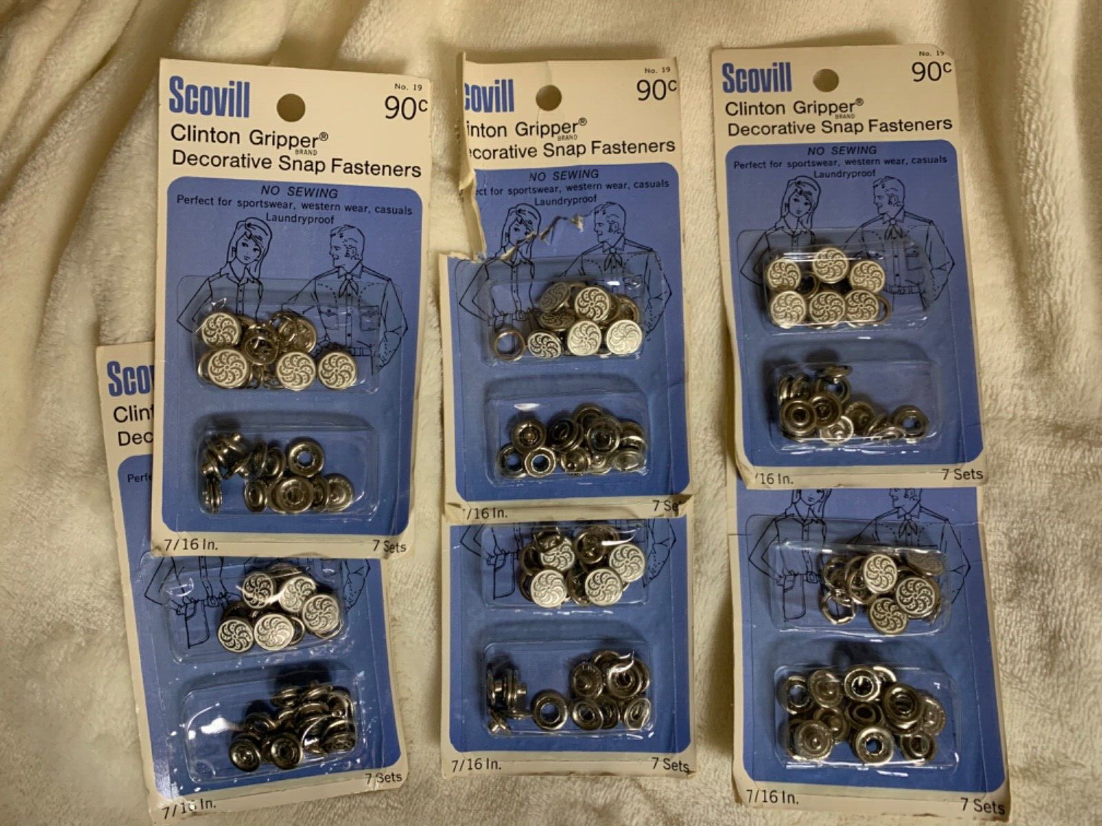 SCOVILL Snap fasteners, Spiral star white silver, size 7/16, 7 sets in PKG, NEW