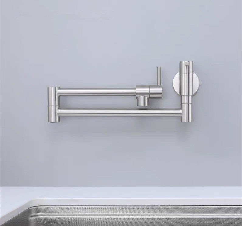 Brushed Nickel Pot Filler Wall Mount SUS304 Folding Faucet Kitchen Cold Tap
