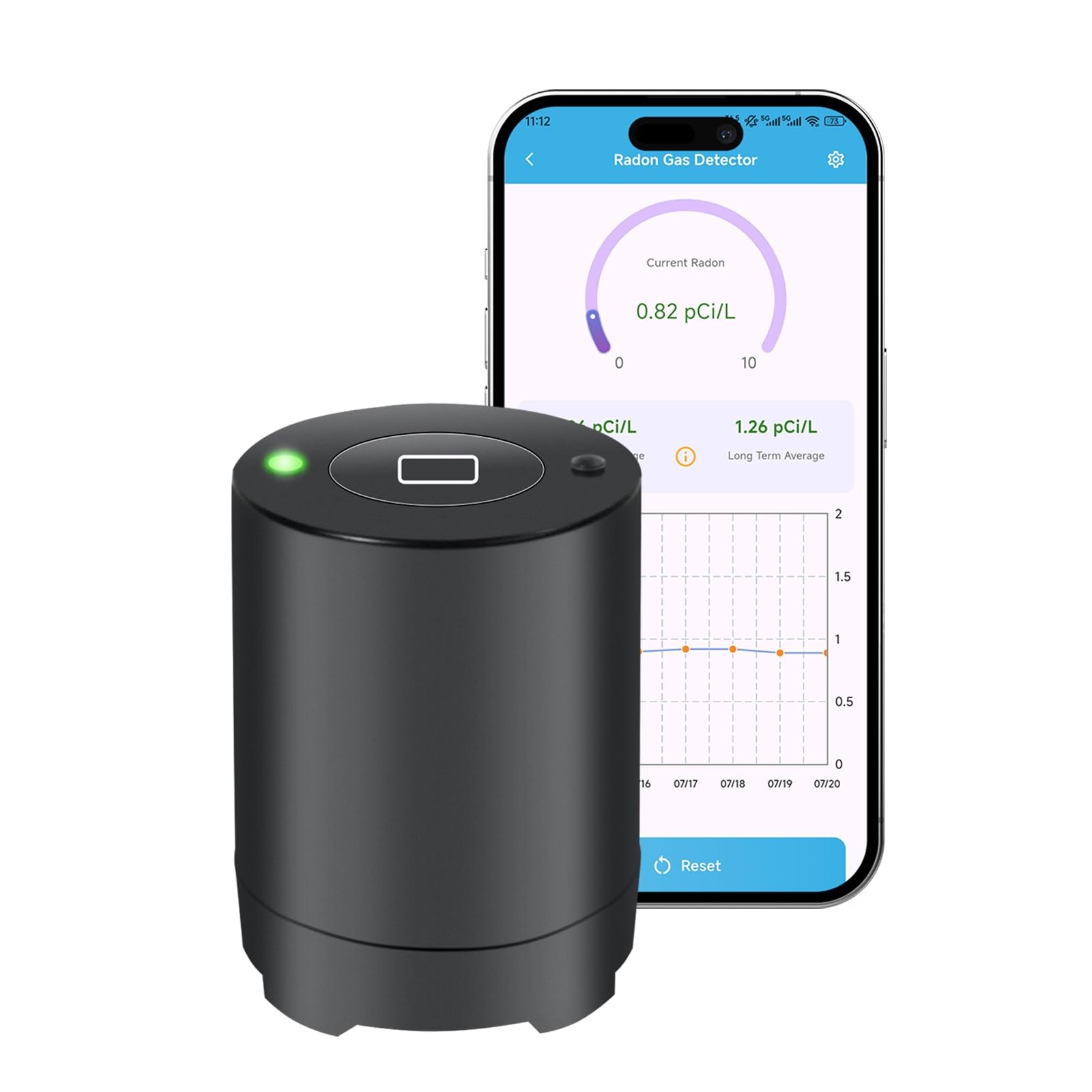 Bluetooth Radon Detector for Home, High-Precision Sensor, Real-Time black