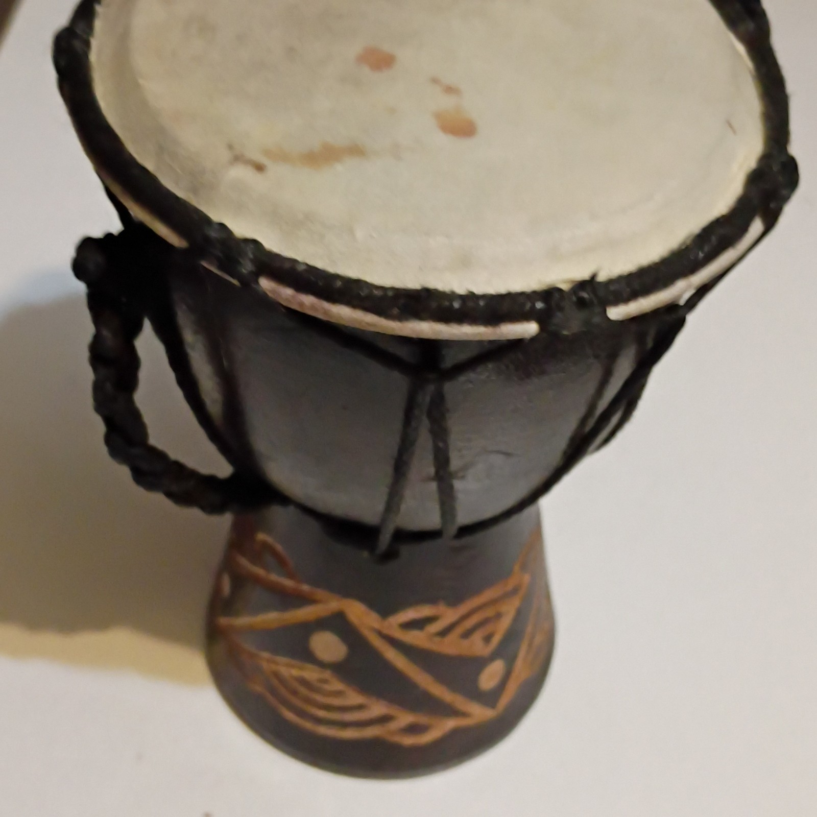 Handcrafted Wooden Djembe Drum with Carved Design and Rope Tuning