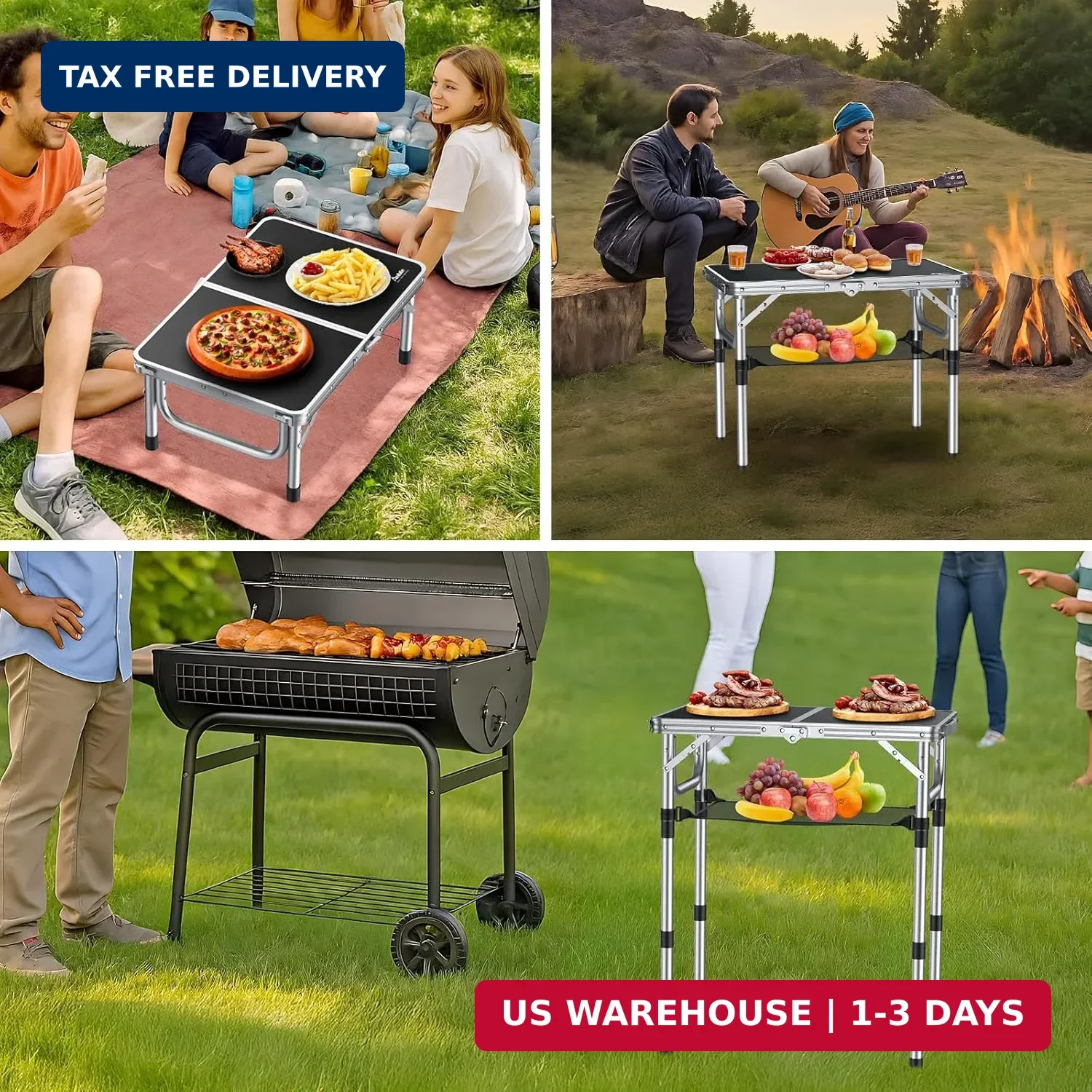 Anbte Folding Camping Table, Aluminum 24" x 16" Adjustable Height Small Folding
