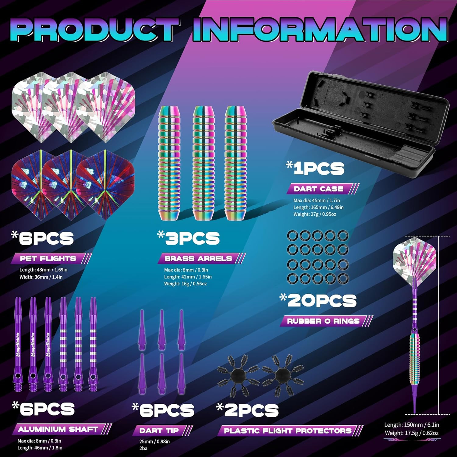 Darts Plastic Tip 3Pcs with Extra Accessories, Professional Soft Tip Dart for El