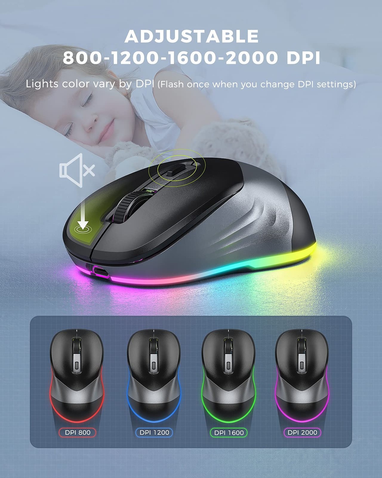 PEIOUS Wireless Mouse, Jiggler Mouse for Laptop - LED Mouse Rechargeable Comp...