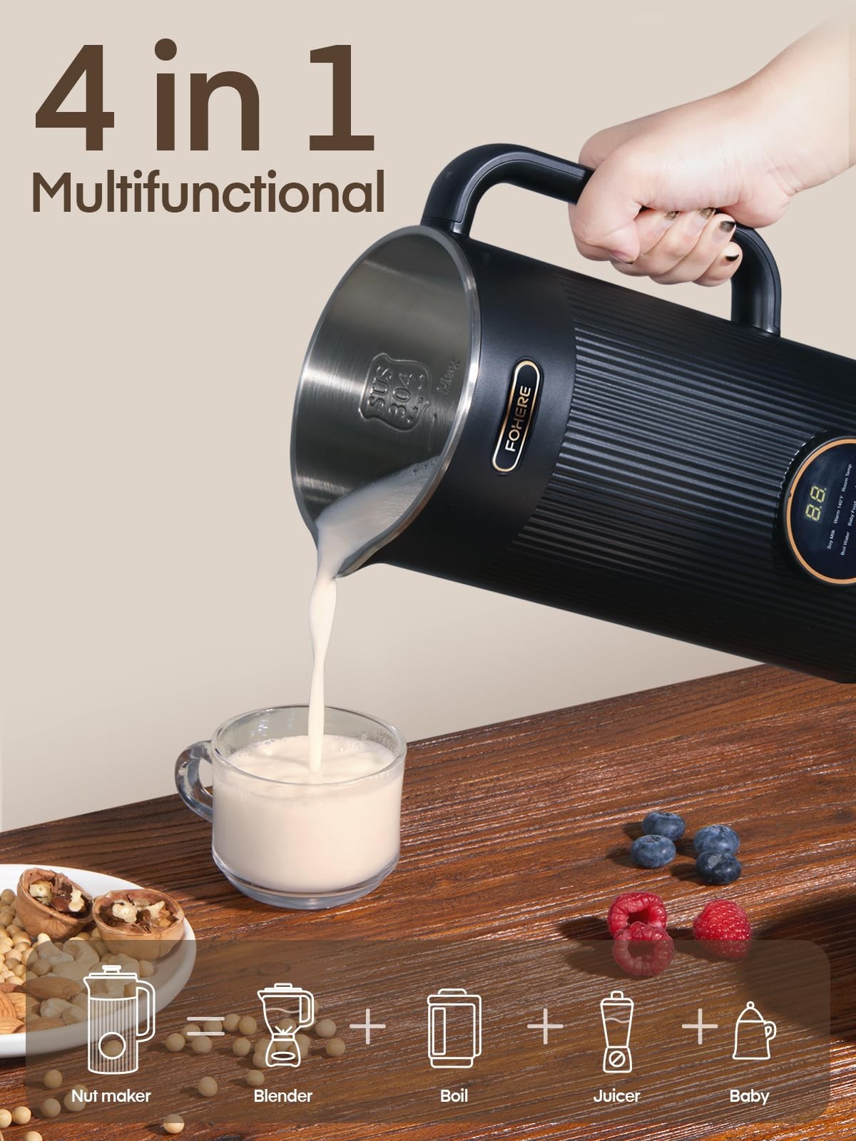 Nut Milk Maker 35oz 800W Automatic Plant-Based Machine - Fresh Dairy-Free
