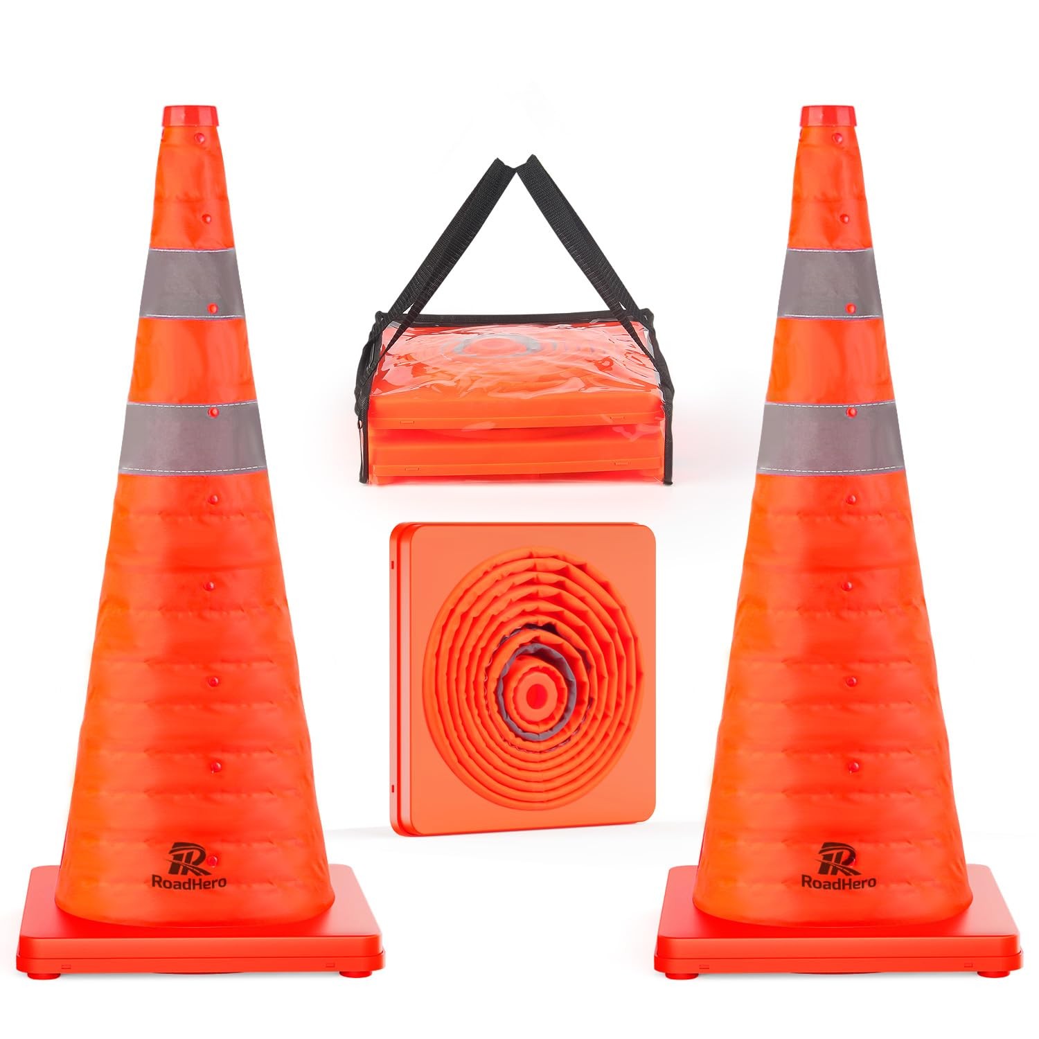 RoadHero 28 Inch 2 Pack Collapsible Traffic Safety Cones, Multi Purpose Pop-u...