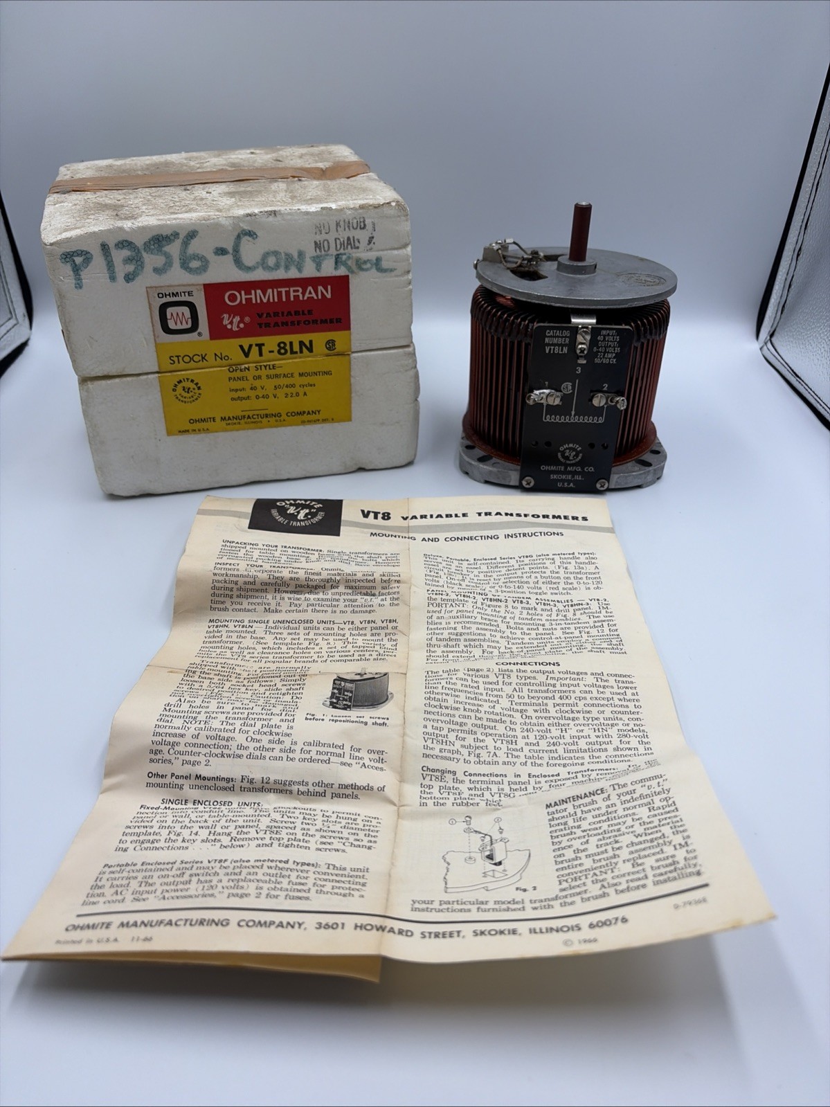 Vintage Ohmite variable transformer VT8LN 474 P1356 Control Working Unit USA