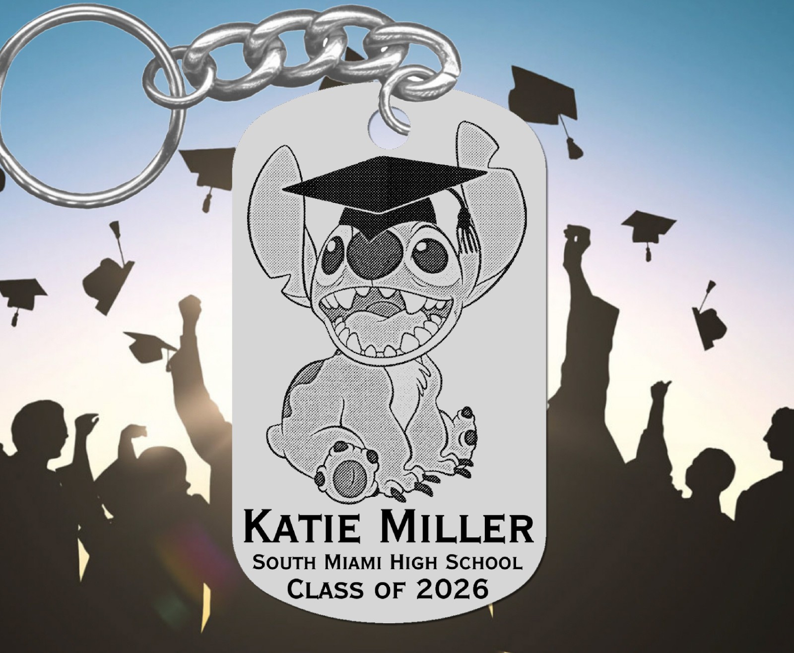Lelo and STITCH GRADUATION Keychain Gift, Personalized FREE with NAME & School!
