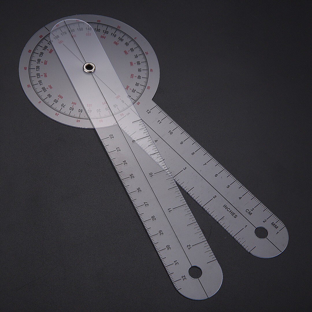 Physio Goniometer Angle Protractor Inches Ruler Joint Bend Measure Medical Clear