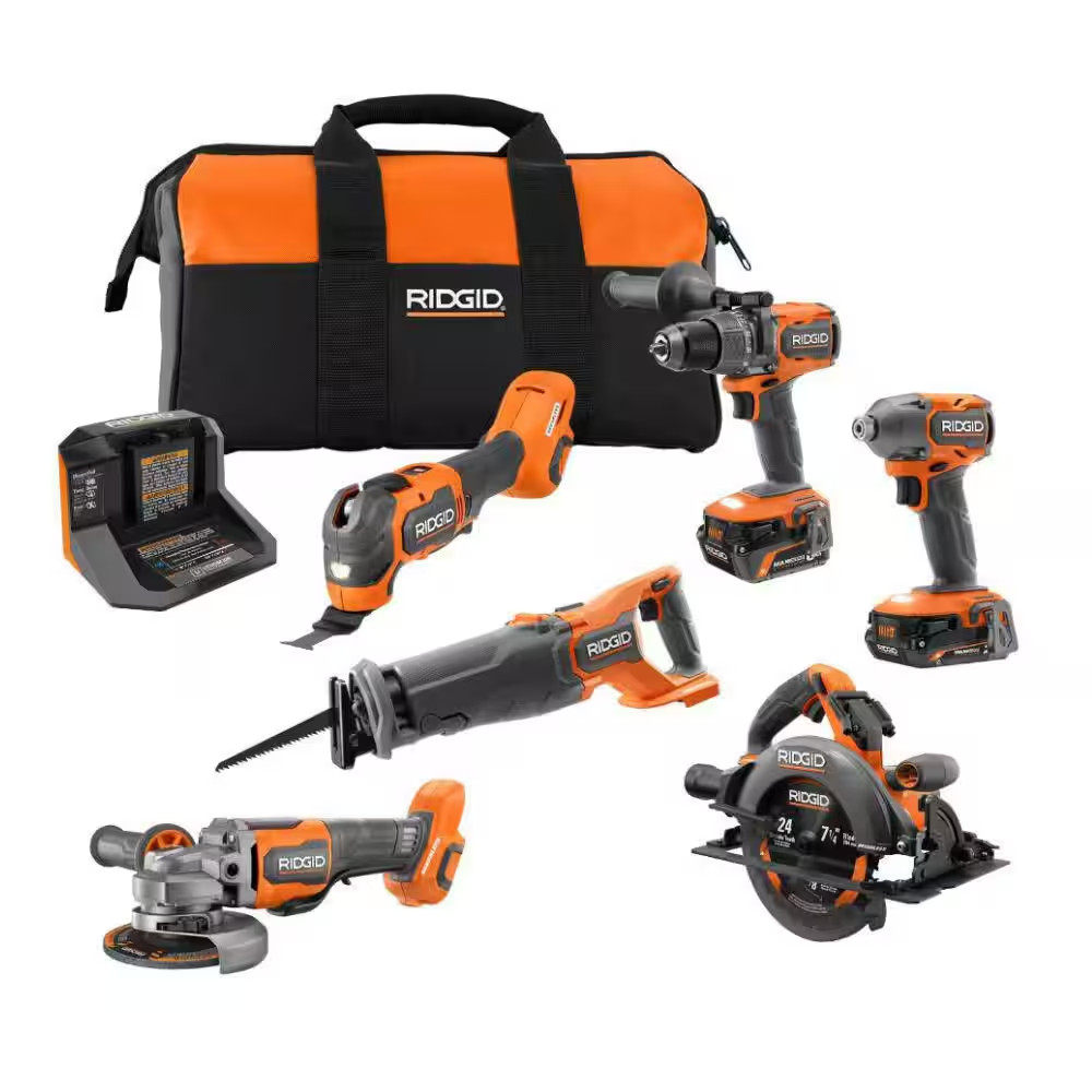 18V Ridgid 6-Tool Combo Kit with 6.0 Ah and 2Ah MAX Output Batteries and Charger