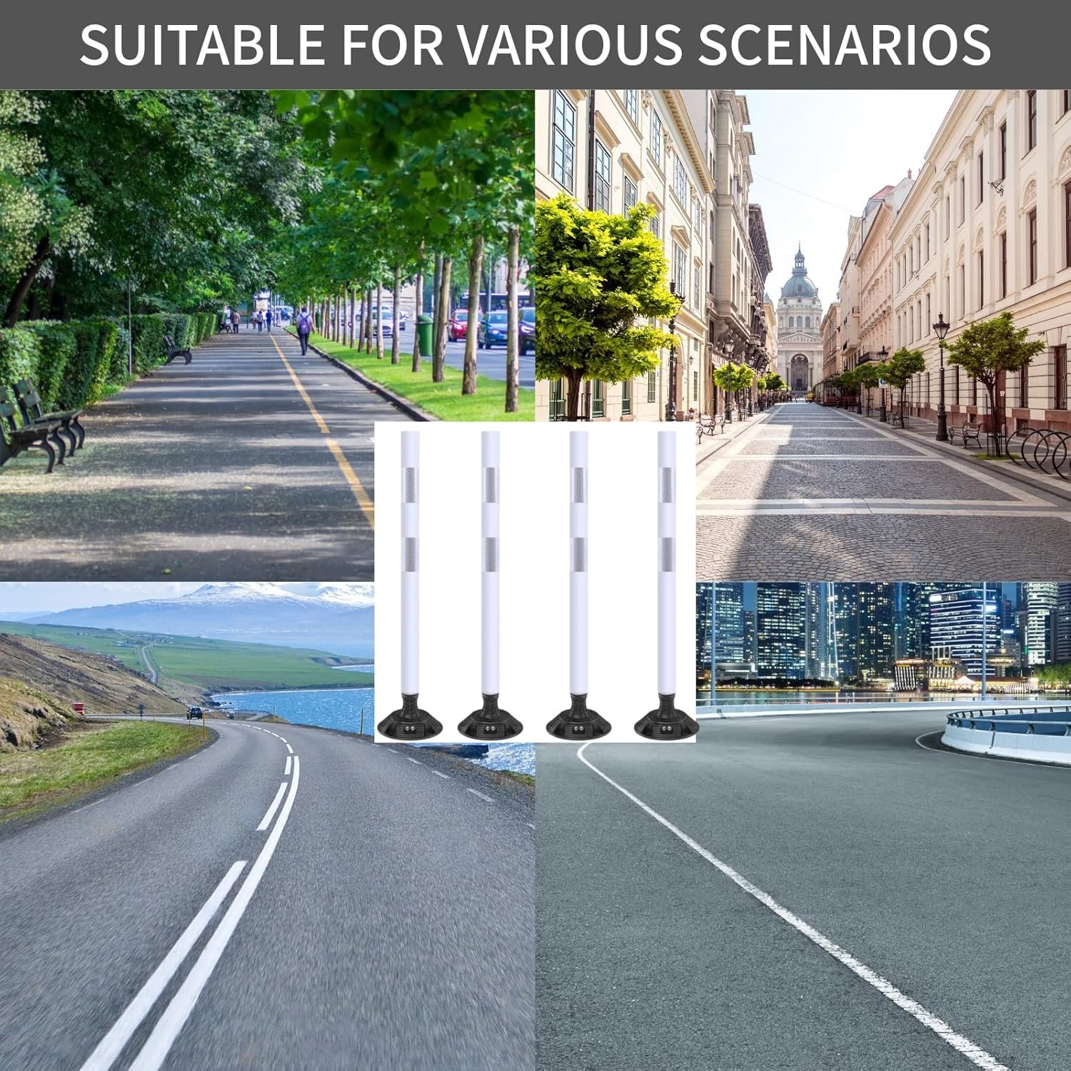 8Pack 36inch White Traffic Delineator Posts High Visibility Reflective Safety