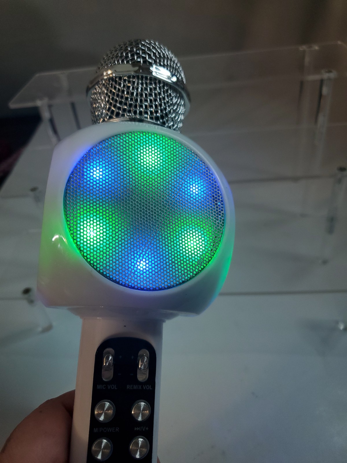 Simply Tech Bluetooth Karaoke Microphone White LED Lights Built-in Speaker-Works