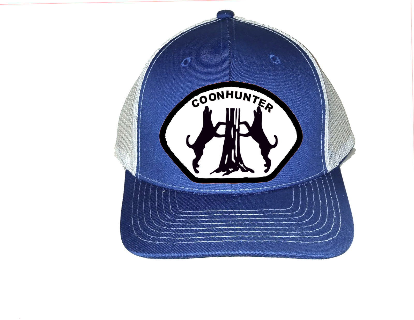 Cap Hat Blue White Mesh Hunt Coon Hunter Coonhound Tree Hound Dog Press On