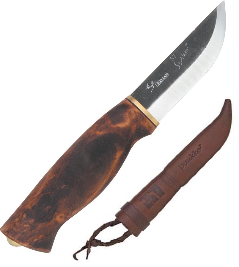 Kellam Striker Fixed Knife 3.5" Carbon Steel Blade Stained Curly Birch Handle