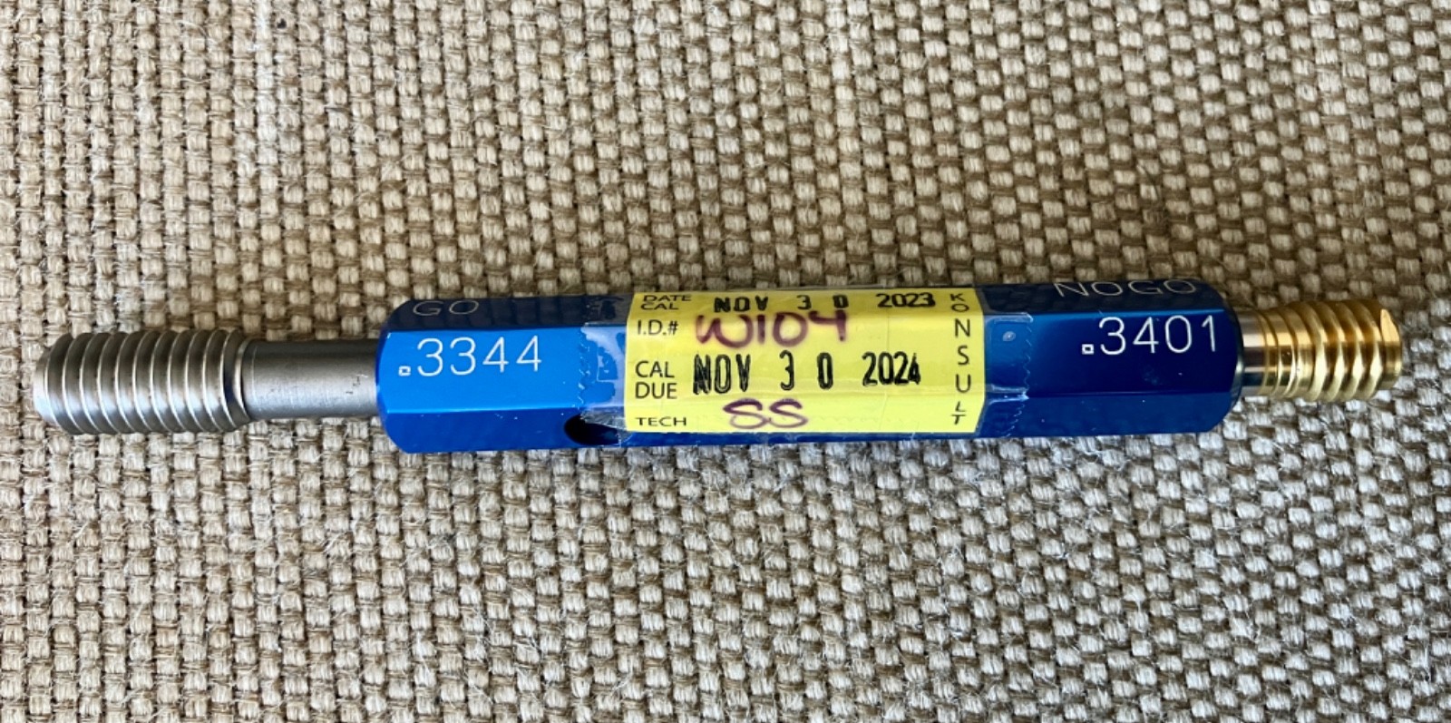 BALAX 3/8 16 UNC 2B THREAD PLUG GAGE .375 .3750 GO NO GO P.D.'S = .3344 & .3401