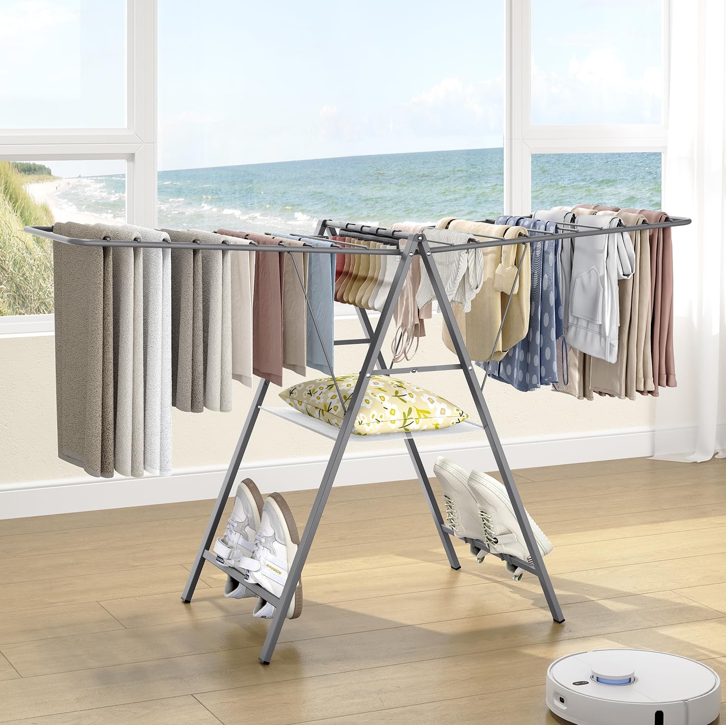 Clothes Drying Rack Foldable, Metal Laundry Drying Rack Collapsible, Portable...