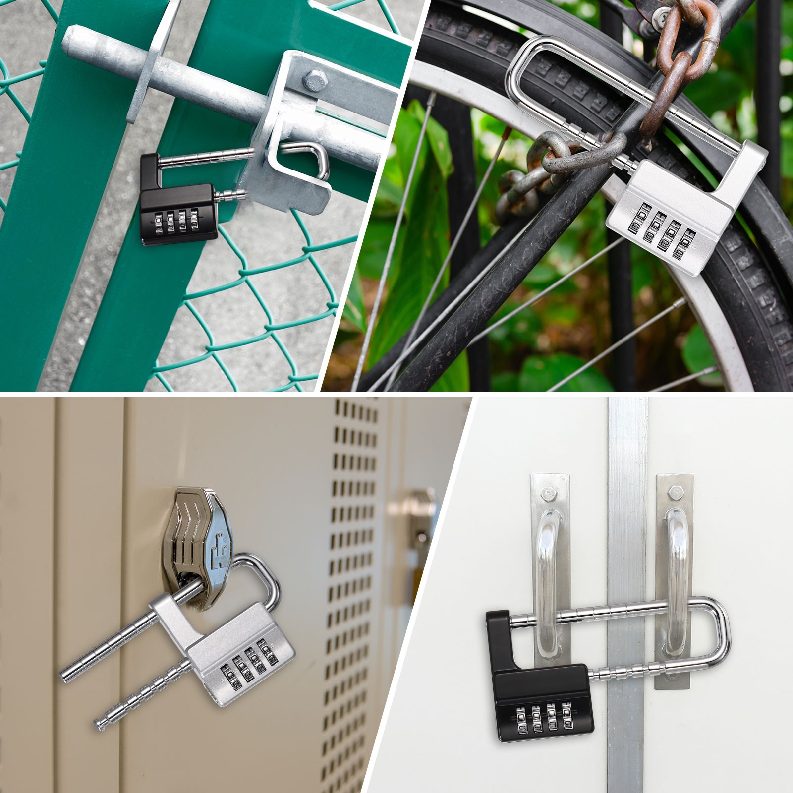 4 Digit Combination Padlock, (4.6 Inch, Silver)(2 Set), Cabinet Lock Adjustable
