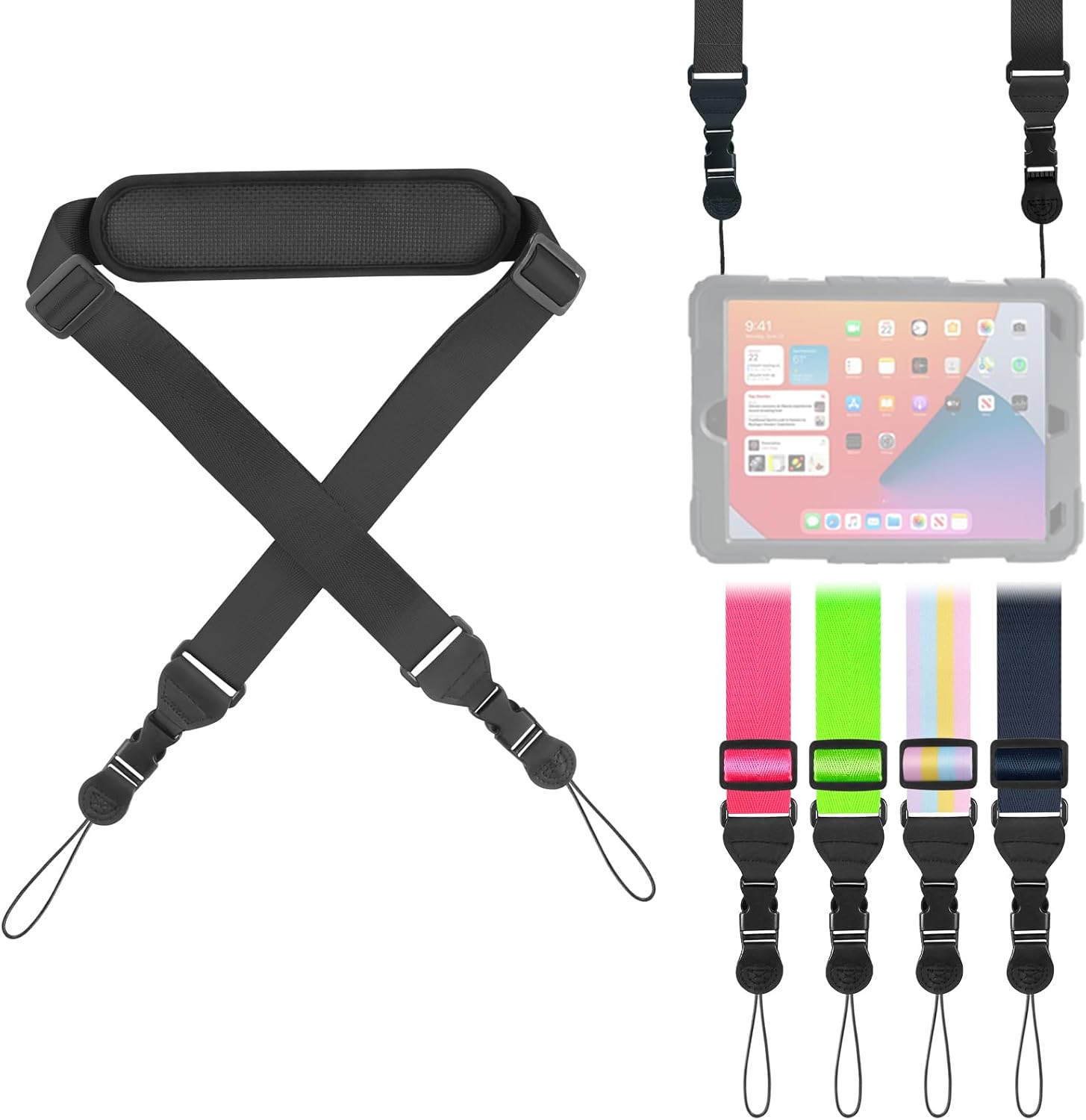 Universal Shoulder Strap, Neoprene Padded Bag Strap with Double Adjustable Buckl