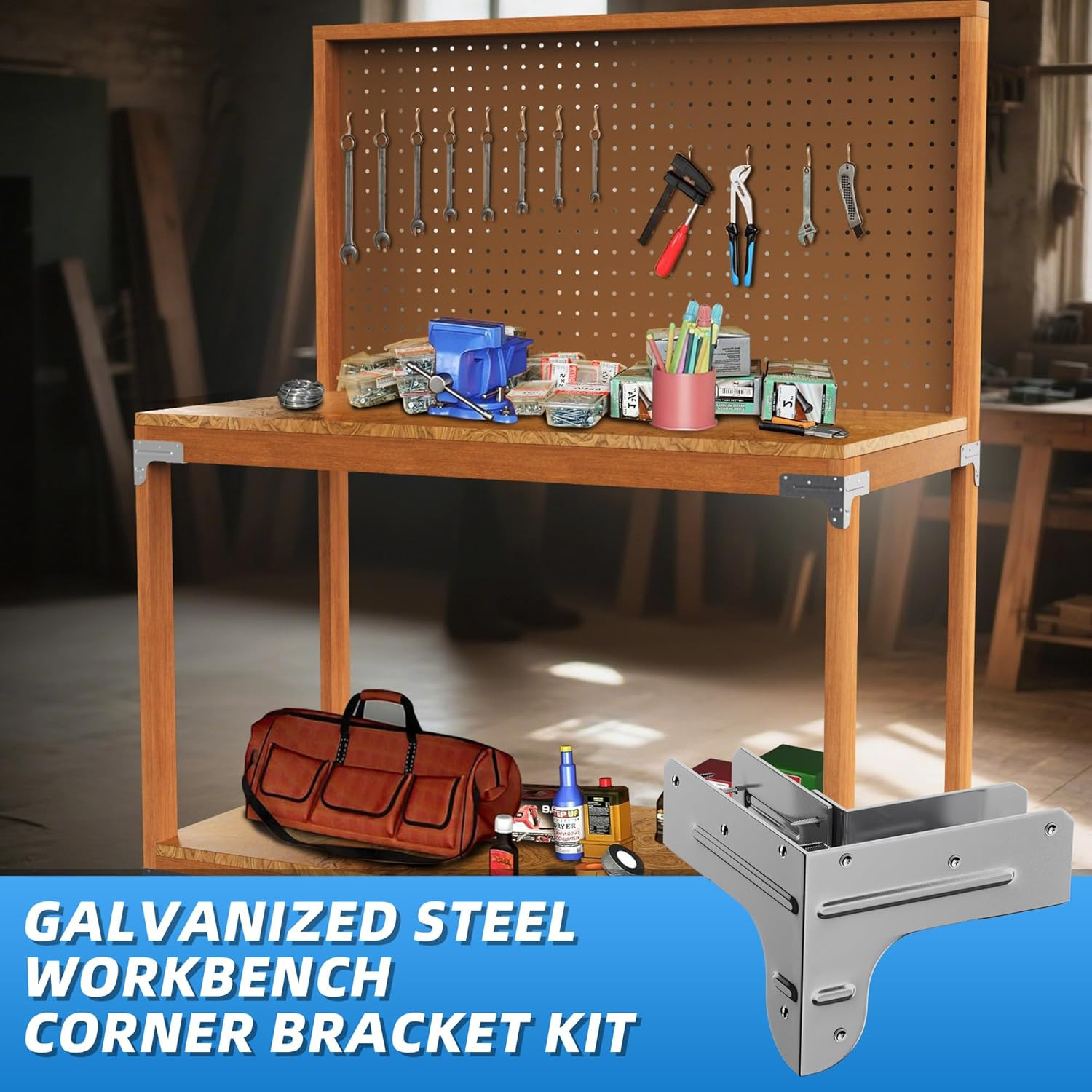 Workbench and Shelving Hardware Kit - Galvanized Steel Workbench Bracket Kit - 8