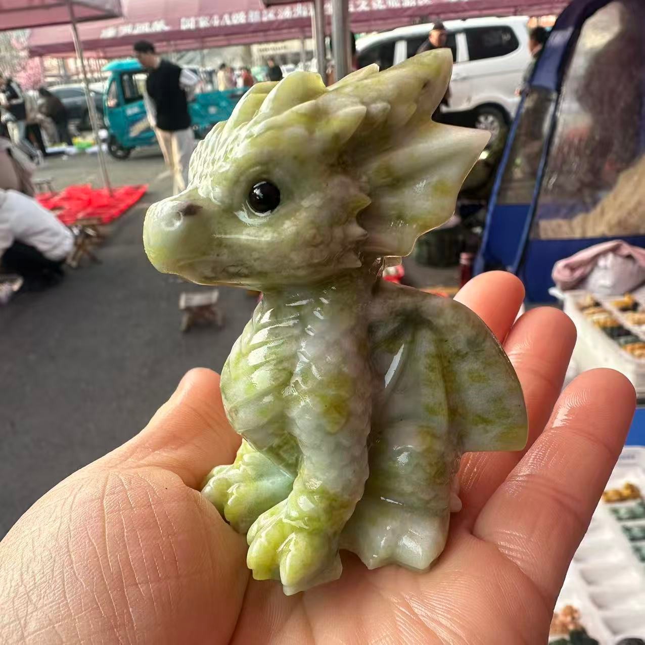 1pc Natural Cauliflower Jade Quartz Carved Little Dragon Skull Crystal Reiki