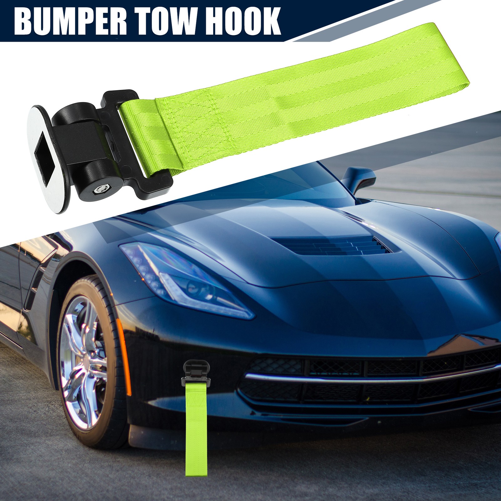 27x6.5cm Front Rear Bumper Trailer Tow Hook Strap Towing Belt for Car Green