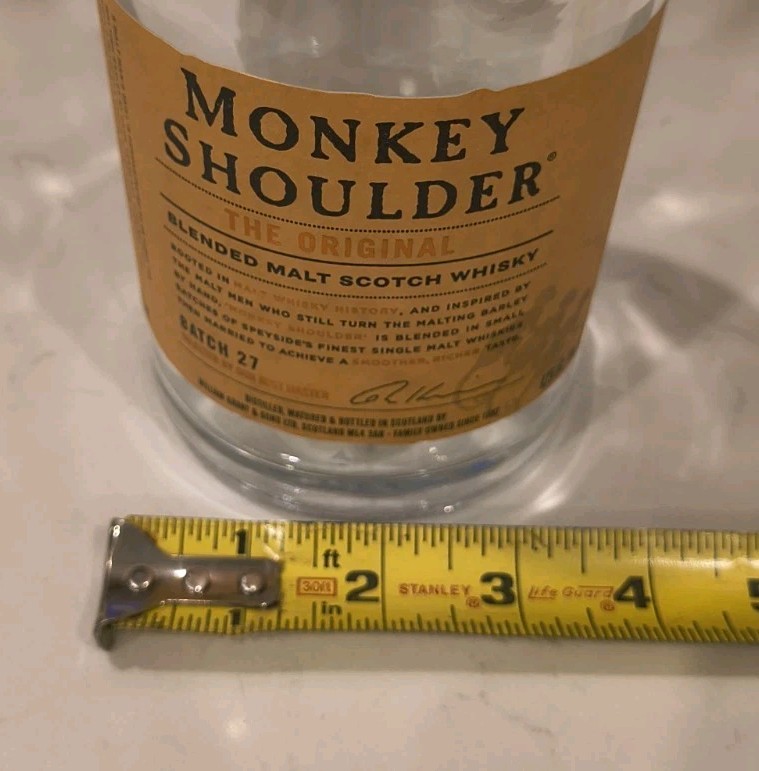 Monkey Shoulder Blended Malt Scotch Whiskey Bottle Empty 750 ML w/ Cork