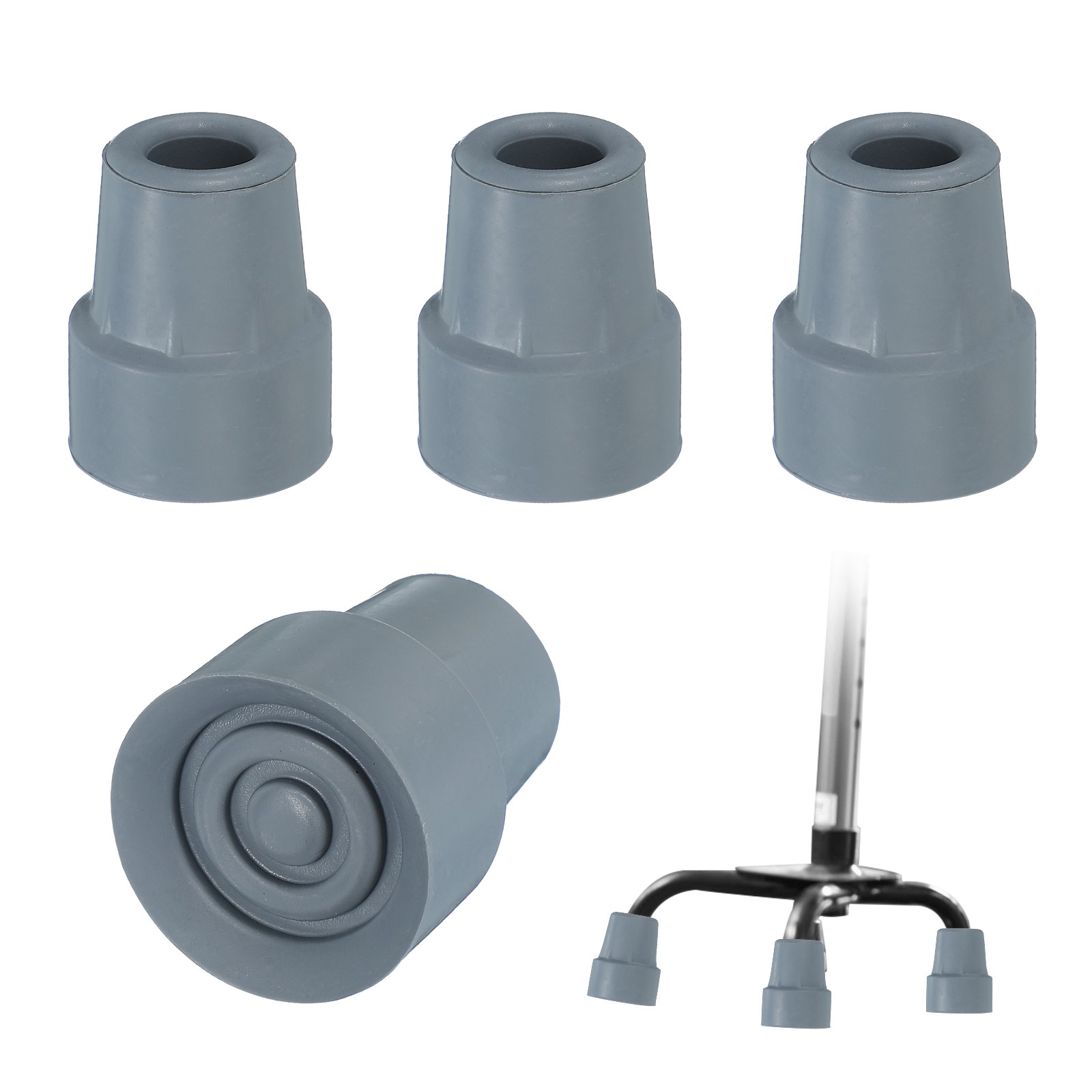 Quad Cane Tips 5/8 Inch, 4 Pcs Walking Cane Accessories, Gray(Style 2)