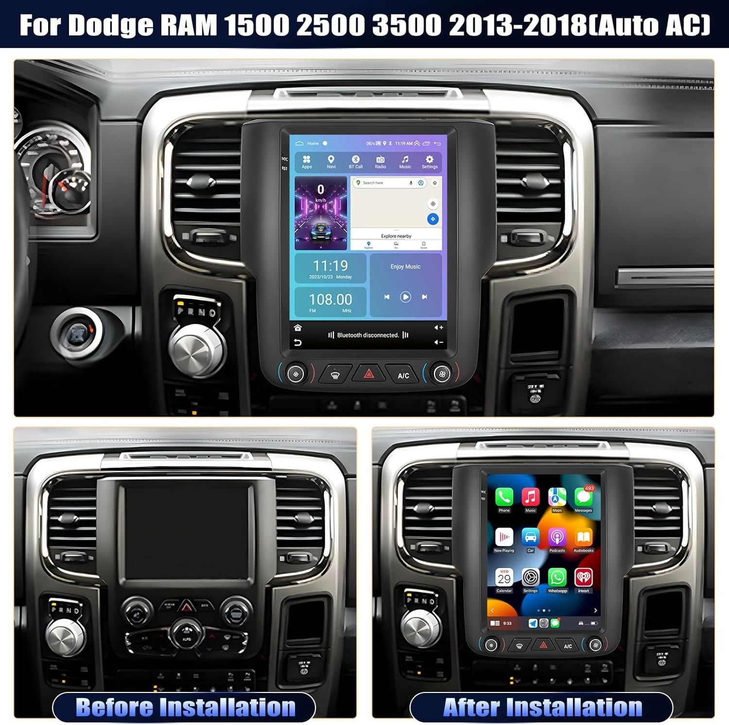 9.7" 64GB Android 13 Car Radio Stereo Carplay GPS Navi For Dodge RAM 2013-2018