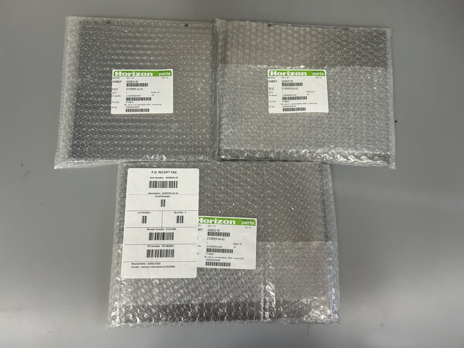Set of 3 Horizon / Standard SS-110 Stoppers - A5 AS, B5 AS, A4 AS A939634-00