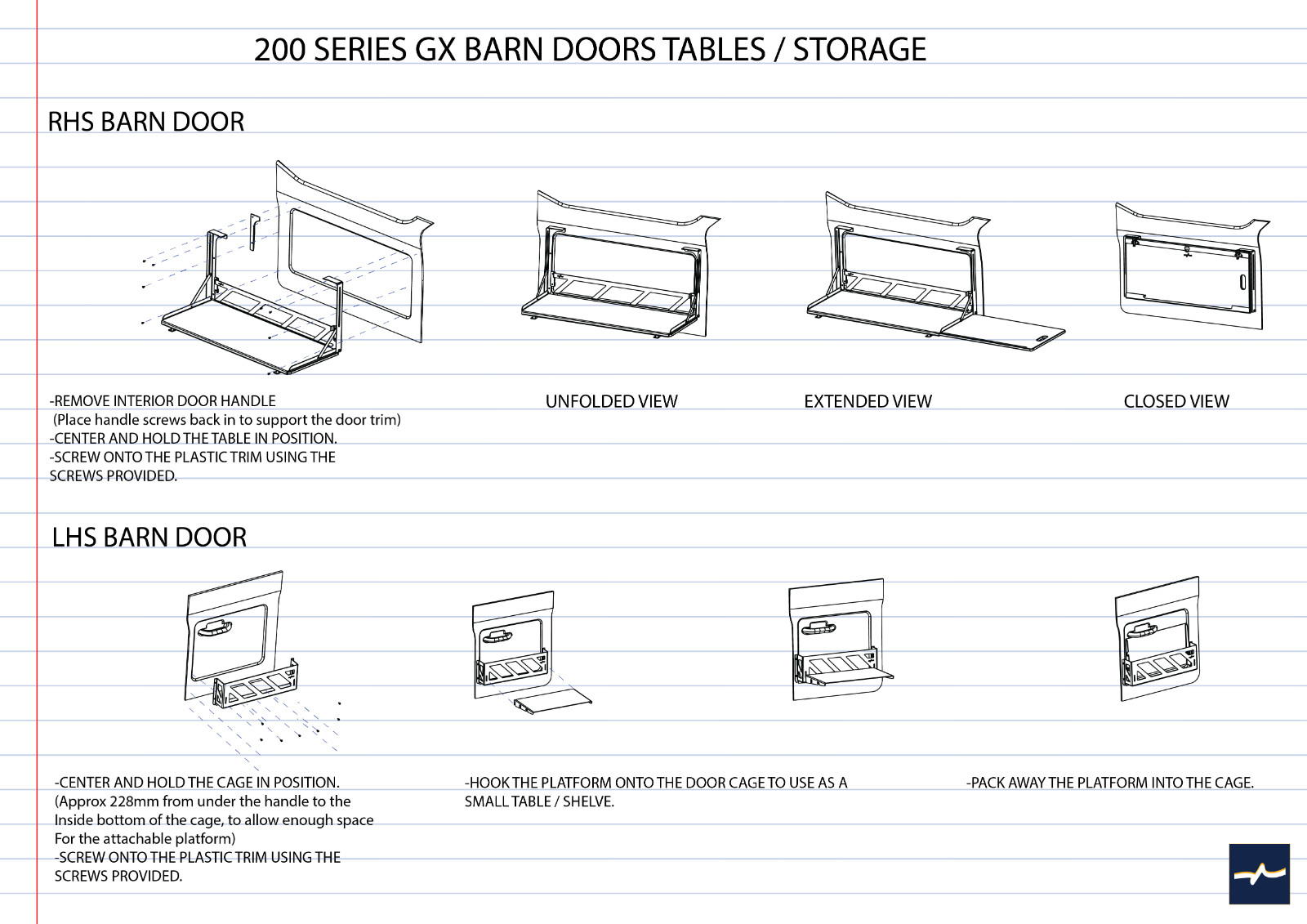 Foldable Table to fit a 200 Series Landcruiser GX barn doors