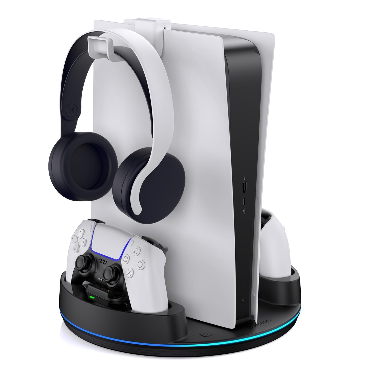 NEWDERY Charging Station PS5/Slim/Pro Stand Console with Adjustable RGB Light
