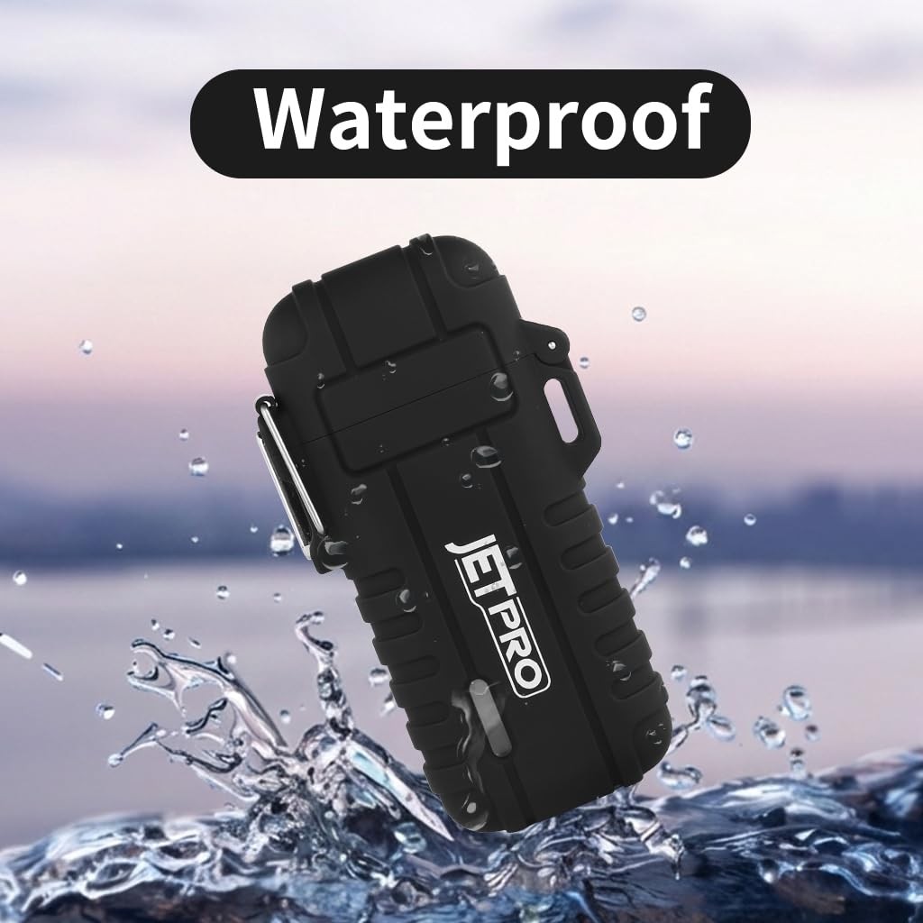 JETPRO Telescopic Refillable Butane Torch Lighter Waterproof Windproof Black