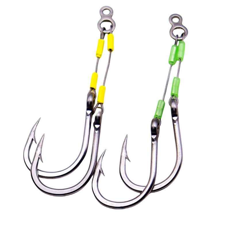 3 Pairs Steel Wire Jig Twin Assist Hooks Luminous Saltwater Fish hook 3/0-10/0