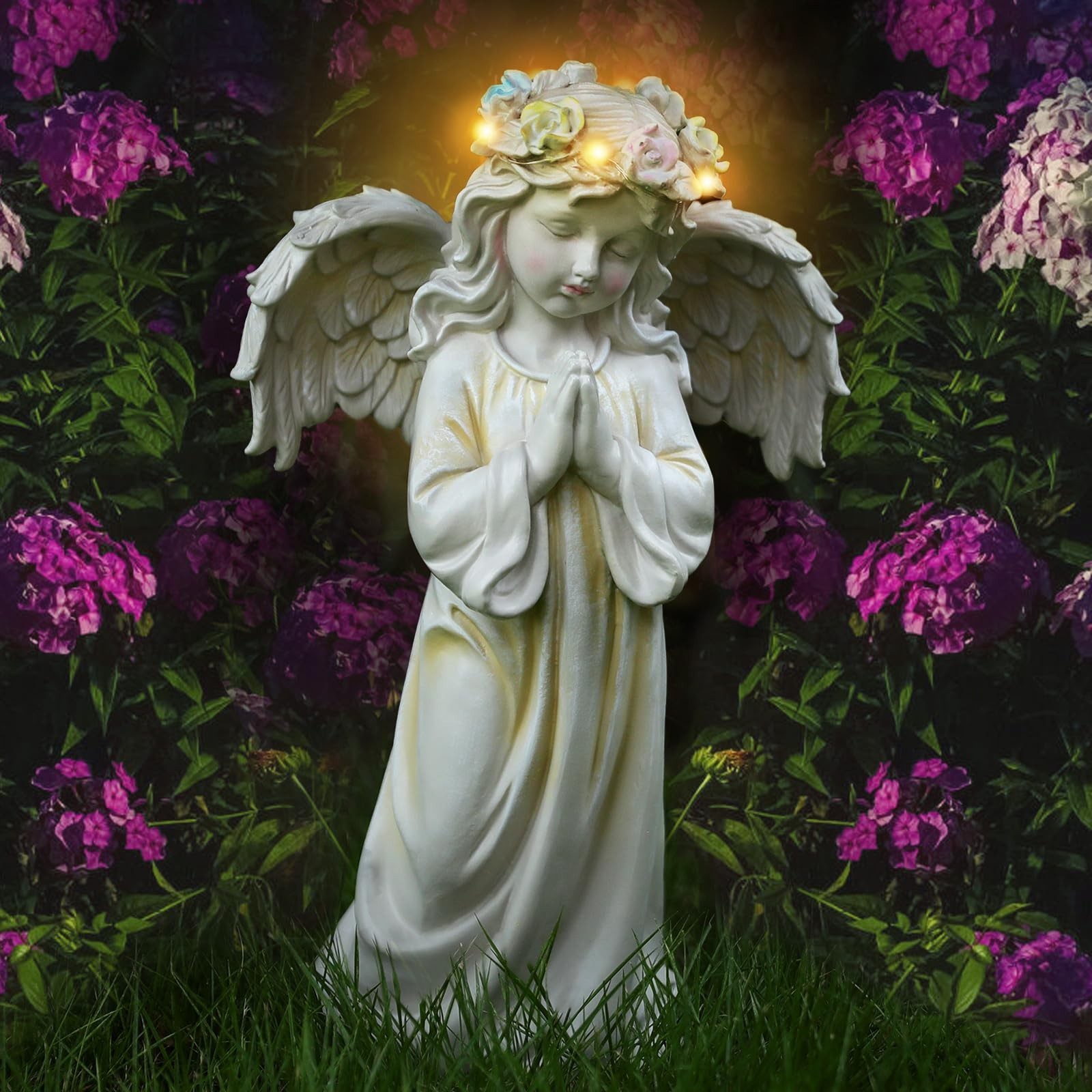 Angel Garden Statue,Memory Guardian Solar Garden Decor with Warm Light,Waterp...